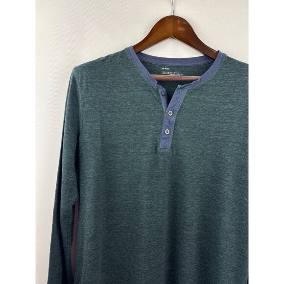 Men’s Public Opinion Large Dark Green Long Sleeve Shirt w/ 1/4 Buttons - Picture 2 of 4